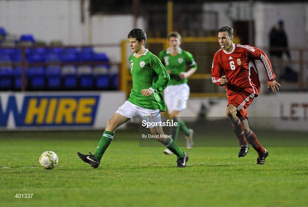 9 February 2010; Connor Smith, Republic of Ireland, in action against Mate Papp, Hungary. Under 17 International Friendly, Republic of Ireland v Hungary, Tolka Park, Dublin. Picture credit: David Maher / SPORTSFILE