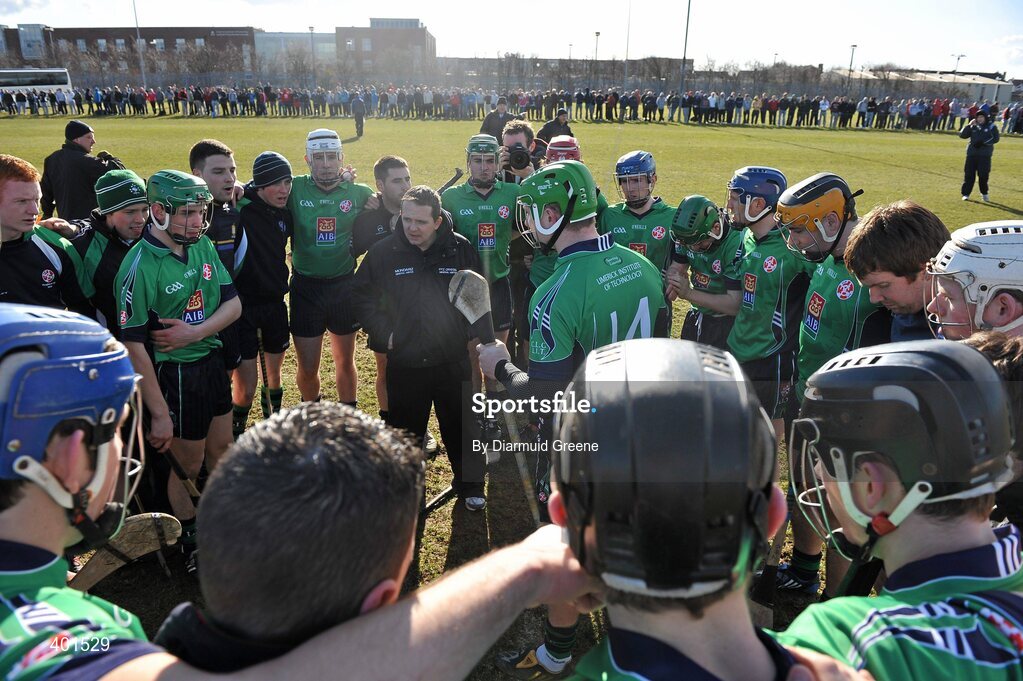 10 February 2010; Limerick IT captain Joe Canning and manager Davy Fitzgerald speak to the team before the game. Ulster Bank Fitzgibbon Cup Round 2, Limerick Institute of Technology v Waterford Institute of Technology, Limerick IT, Limerick. Picture credit: Diarmuid Greene / SPORTSFILE