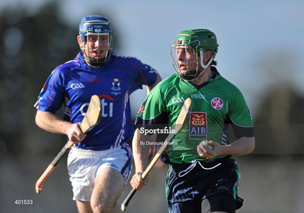 10 February 2010; Sean Collins, Limerick IT, gets away from Willie O'Dwyer, Waterford IT. Ulster Bank Fitzgibbon Cup Round 2, Limerick Institute of Technology v Waterford Institute of Technology, Limerick IT, Limerick. Picture credit: Diarmuid Greene / SPORTSFILE