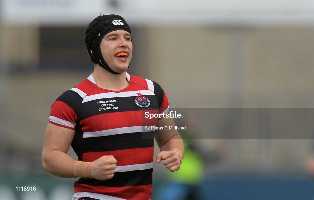2 March 2016; Wesley College's Tim Spencer celebrates near the end of the game. Bank of Ireland Vinnie Murray Cup Final, Castleknock College v Wesley College, Donnybrook Stadium, Donnybrook, Dublin. Picture credit: Piaras Ó Mídheach / SPORTSFILE