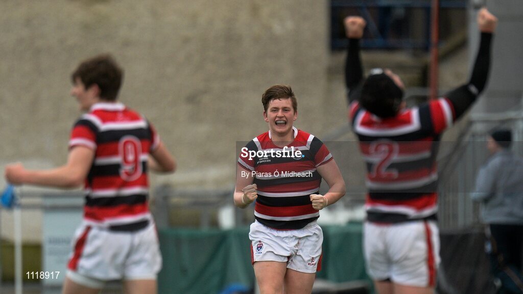 2 March 2016; Wesley College's Sam Kenny celebrates near the end of the game. Bank of Ireland Vinnie Murray Cup Final, Castleknock College v Wesley College, Donnybrook Stadium, Donnybrook, Dublin. Picture credit: Piaras Ó Mídheach / SPORTSFILE