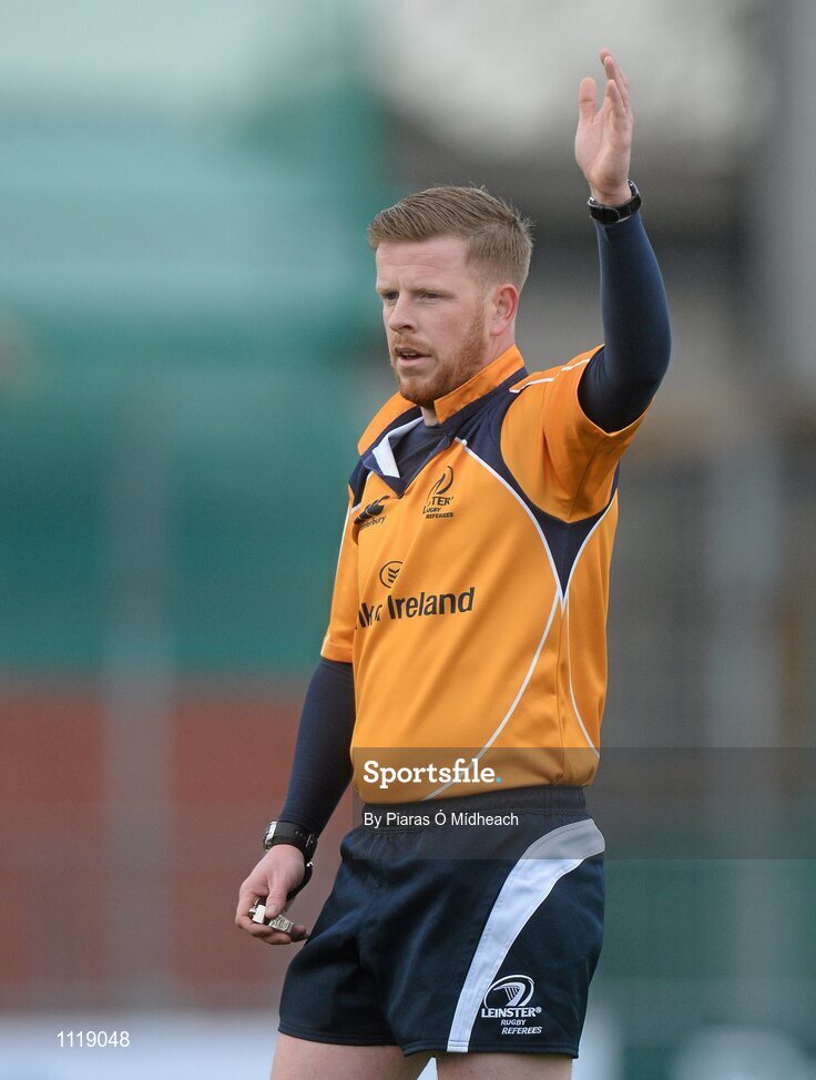 2 March 2016; Referee Gareth Crawford. Bank of Ireland Vinnie Murray Cup Final, Castleknock College v Wesley College, Donnybrook Stadium, Donnybrook, Dublin. Picture credit: Piaras Ó Mídheach / SPORTSFILE