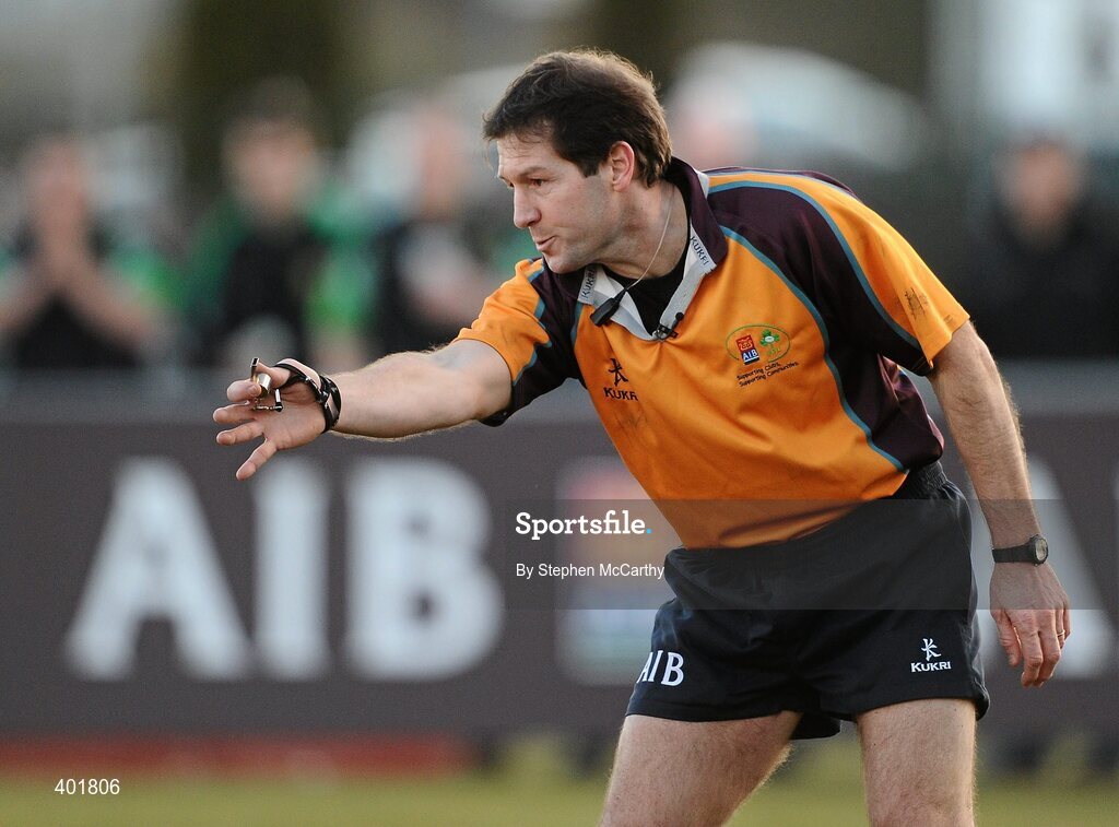 30 January 2010; Referee Alain Rolland. AIB Cup Final, Cork Constitution v Garryowen, Dubarry Park, Athlone, Co. Westmeath. Picture credit: Stephen McCarthy / SPORTSFILE