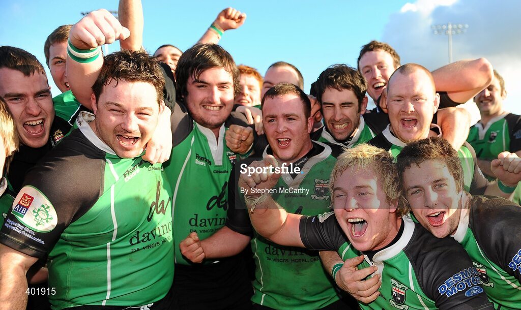 30 January 2010; City of Derry players celebrate their side's dramatic victory over Armagh. AIB Junior Cup Final, Armagh v City of Derry, Dubarry Park, Athlone, Co. Westmeath. Picture credit: Stephen McCarthy / SPORTSFILE