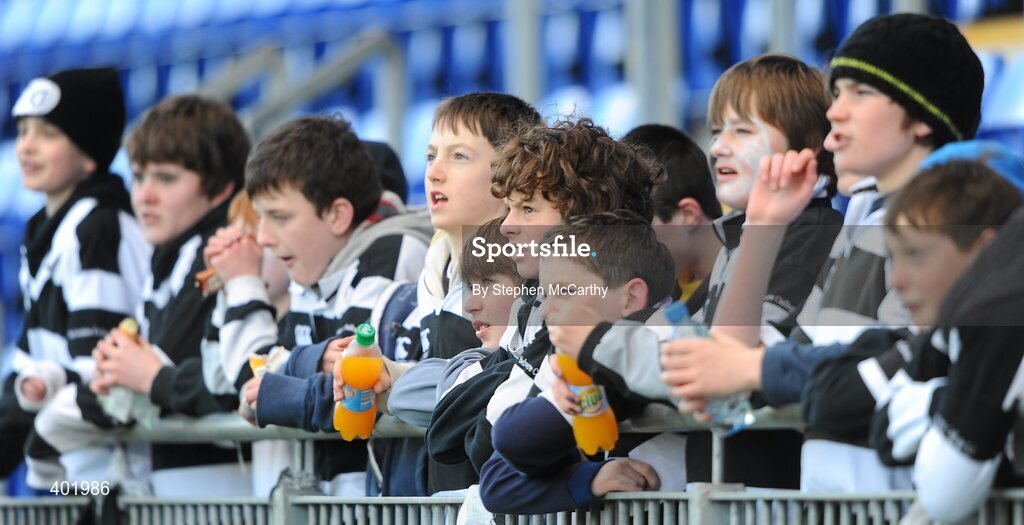31 January 2010; Belveder College supporters watch on during the warm up ahead of the game. Leinster Schools Senior Cup 1st Round, Belvedere College v Blackrock College, Donnybrook Stadium, Donnybrook, Dublin. Picture credit: Stephen McCarthy / SPORTSFILE