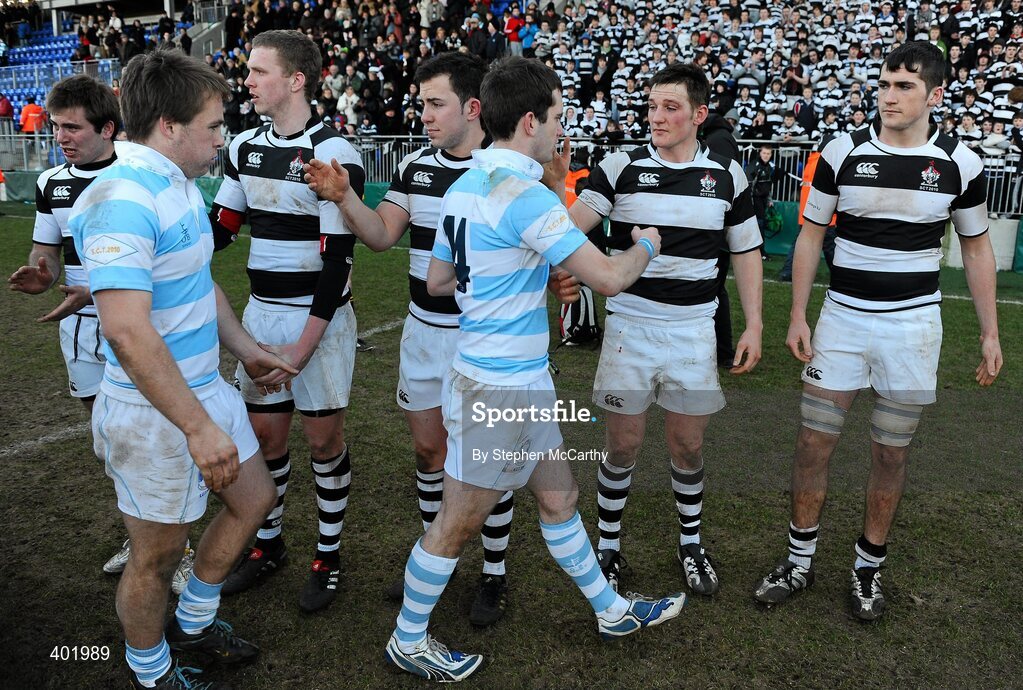 31 January 2010; Belvedere College and Blackrock College players after the game. Leinster Schools Senior Cup 1st Round, Belvedere College v Blackrock College, Donnybrook Stadium, Donnybrook, Dublin. Picture credit: Stephen McCarthy / SPORTSFILE