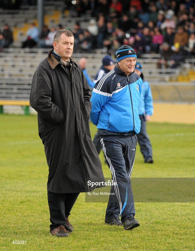 7 February 2010; John Costello, left, Chief Executive, Dublin County Board, with selector David Hickey. Allianz GAA Football National League, Division 1, Round 1, Kerry v Dublin. Fitzgerald Stadium, Killarney. Picture credit: Ray McManus / SPORTSFILE