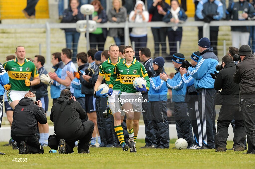 7 February 2010; Kerry captain Killian Young leads out the team. Allianz GAA Football National League, Division 1, Round 1, Kerry v Dublin. Fitzgerald Stadium, Killarney. Picture credit: Ray McManus / SPORTSFILE
