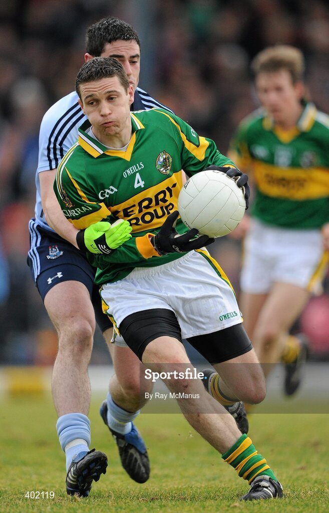 7 February 2010; Adrian O'Connell, Kerry, is tackled by Ross McConnell, Dublin. Allianz GAA Football National League, Division 1, Round 1, Kerry v Dublin. Fitzgerald Stadium, Killarney. Picture credit: Ray McManus / SPORTSFILE