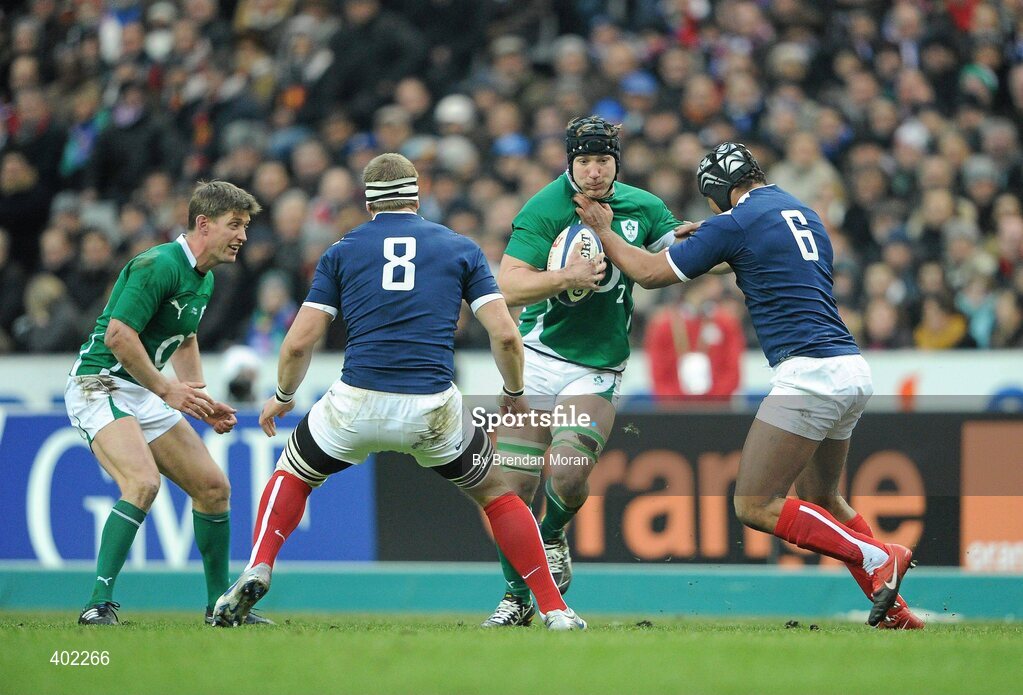 13 February 2010; Stephen Ferris, Ireland, is tackled by theirry Dusautoir, France. RBS Six Nations Rugby Championship, France v Ireland, Stade de France, Saint Denis, Paris, France. Picture credit: Brendan Moran / SPORTSFILE