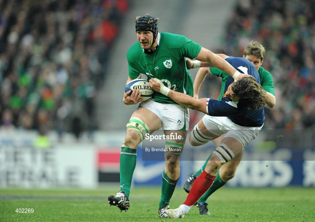 13 February 2010; Stephen Ferris, Ireland, is tackled by Lionel Nallet, France. RBS Six Nations Rugby Championship, France v Ireland, Stade de France, Saint Denis, Paris, France. Picture credit: Brendan Moran / SPORTSFILE