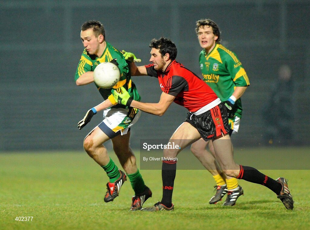 13 February 2010; Graham Reilly, Meath, in action against Aidan Brannigan, Down. Allianz National Football League, Division 2, Round 2, Down v Meath, Pairc Esler, Newry, Co. Down. Picture credit: Oliver McVeigh / SPORTSFILE
