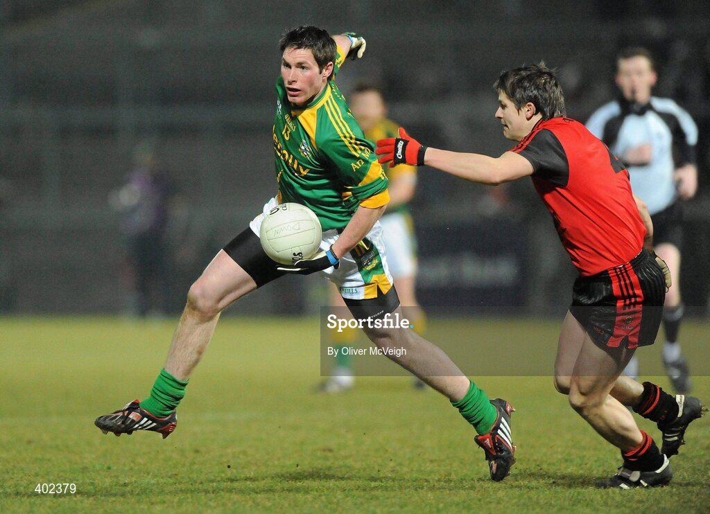 13 February 2010; David Bray, Meath, in action against Damian Rafferty, Down. Allianz National Football League, Division 2, Round 2, Down v Meath, Pairc Esler, Newry, Co. Down. Picture credit: Oliver McVeigh / SPORTSFILE