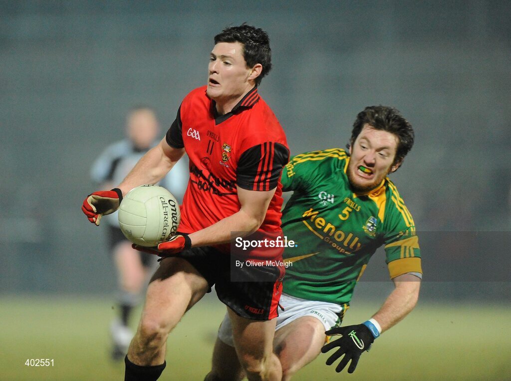13 February 2010; Martin Clarke, Down, in action against Michael Burke, Meath. Allianz National Football League, Division 2, Round 2, Down v Meath, Pairc Esler, Newry, Co. Down. Picture credit: Oliver McVeigh / SPORTSFILE