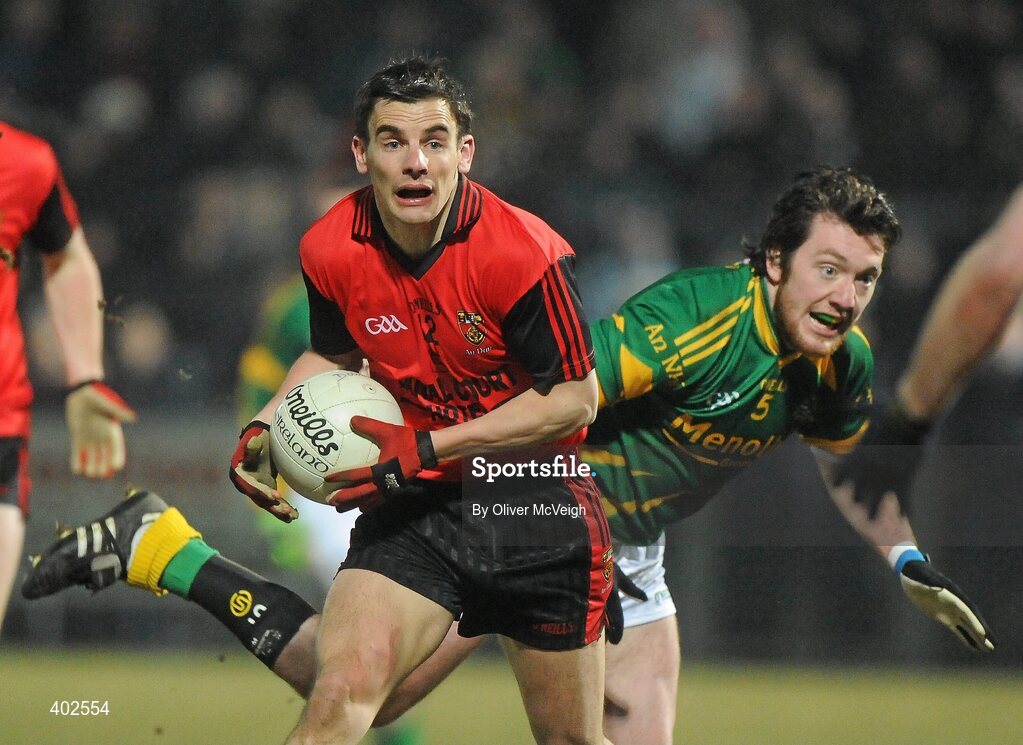 13 February 2010; Danny Hughes, Down, in action against Michael Burke, Meath. Allianz National Football League, Division 2, Round 2, Down v Meath, Pairc Esler, Newry, Co. Down. Picture credit: Oliver McVeigh / SPORTSFILE