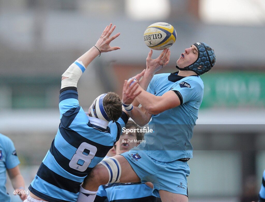 14 February 2010; Shane O'Connor, St. Michael's College, in action against Joe O'Brien, 8, Castleknock College. Leinster Schools Senior Cup Quarter-Final, St. Michael's College v Castleknock College, Donnybrook Stadium, Donnybrook, Dublin. Picture credit: Pat Murphy / SPORTSFILE