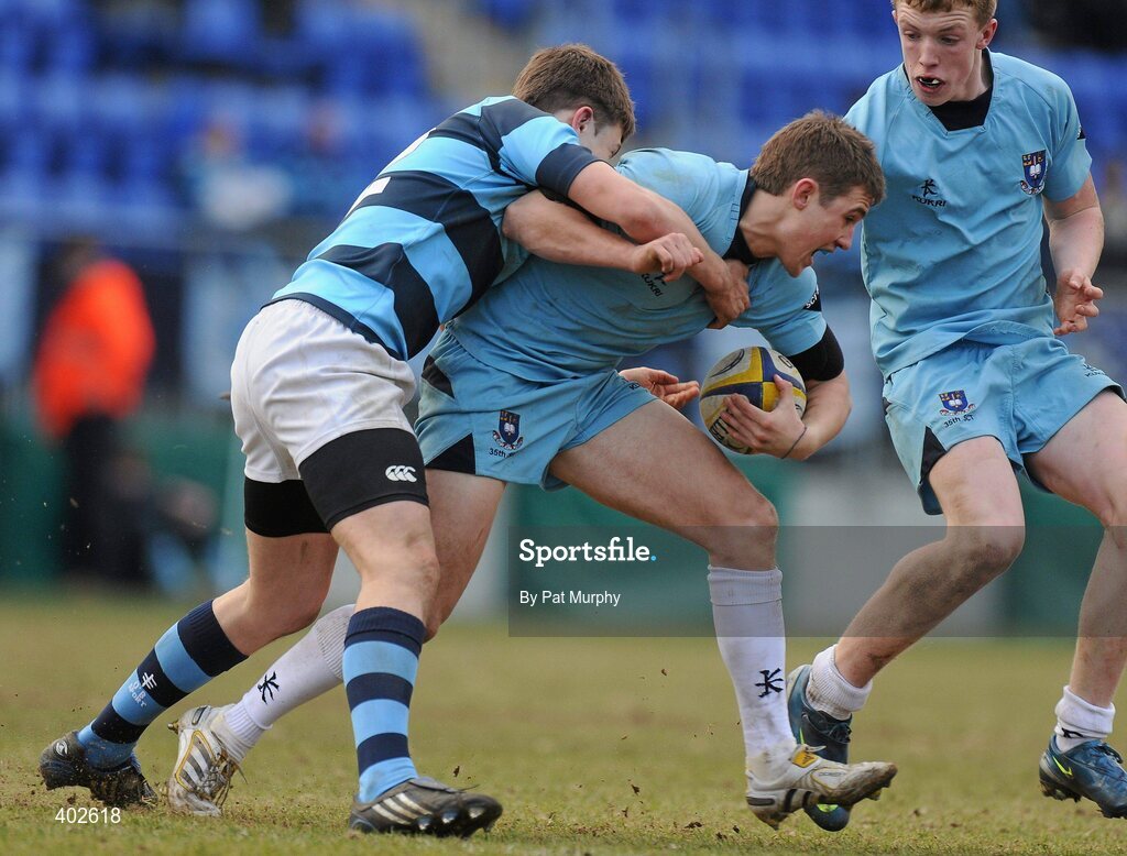 14 February 2010; Mark Craig, St. Michael's College, is tackled by Tom Farrell, Castleknock College. Leinster Schools Senior Cup Quarter-Final, St. Michael's College v Castleknock College, v, Donnybrook Stadium, Donnybrook, Dublin. Picture credit: Pat Murphy / SPORTSFILE
