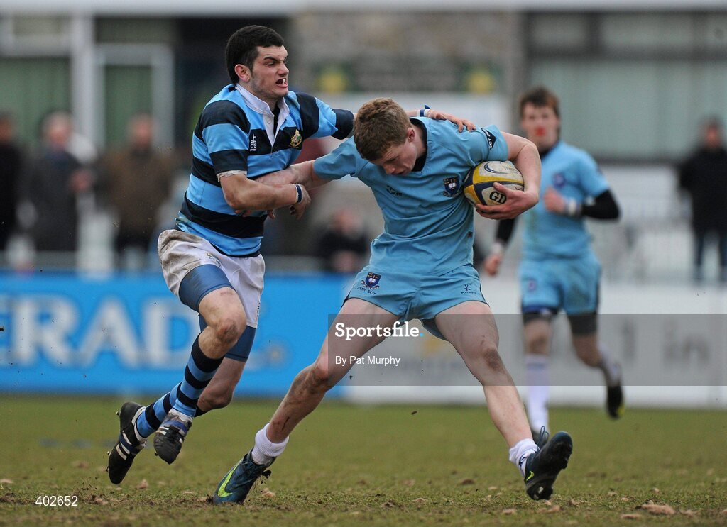 14 February 2010; Dan Leavy, St. Michael's College, is tackled by Mark O'Sullivan, Castleknock College. Leinster Schools Senior Cup Quarter-Final, St. Michael's College v Castleknock College, v, Donnybrook Stadium, Donnybrook, Dublin. Picture credit: Pat Murphy / SPORTSFILE