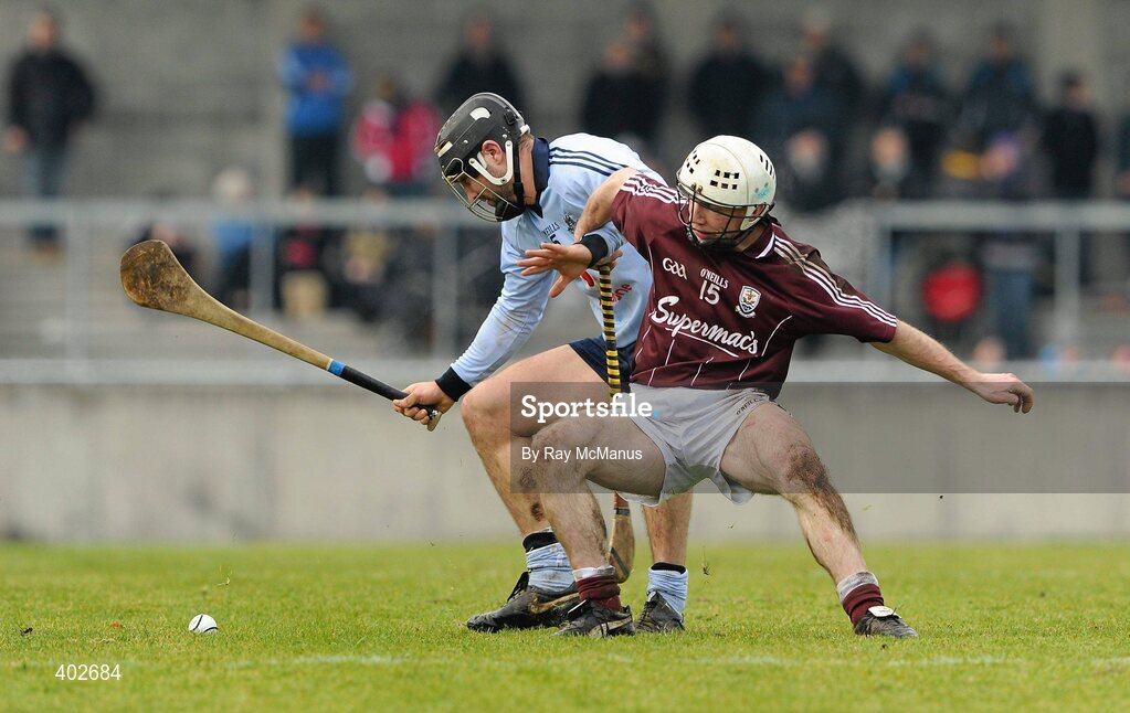 14 February 2010; Stephen Hiney, Dublin, in action against Niall Hayes, Galway. Walsh Cup Final, Dublin v Galway, Parnell Park, Dublin. Picture credit: Ray McManus / SPORTSFILE