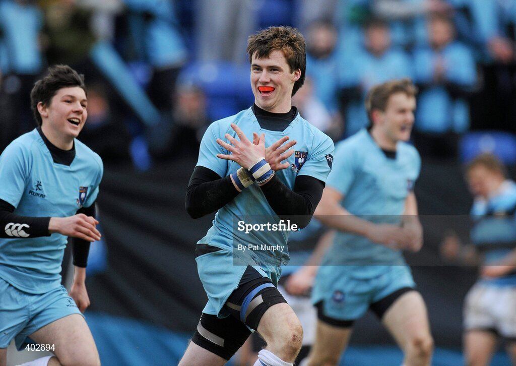 14 February 2010; Cormac Diamond, St. Michael's College, celebrates after scoring a late try for his team. Leinster Schools Senior Cup Quarter-Final, St. Michael's College v Castleknock College, v, Donnybrook Stadium, Donnybrook, Dublin. Picture credit: Pat Murphy / SPORTSFILE