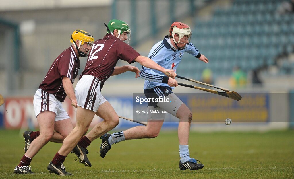 14 February 2010; Simon Lambert, Dublin, in action against David Burke, 12, and Ger Farragher, Galway. Walsh Cup Final, Dublin v Galway, Parnell Park, Dublin. Picture credit: Ray McManus / SPORTSFILE