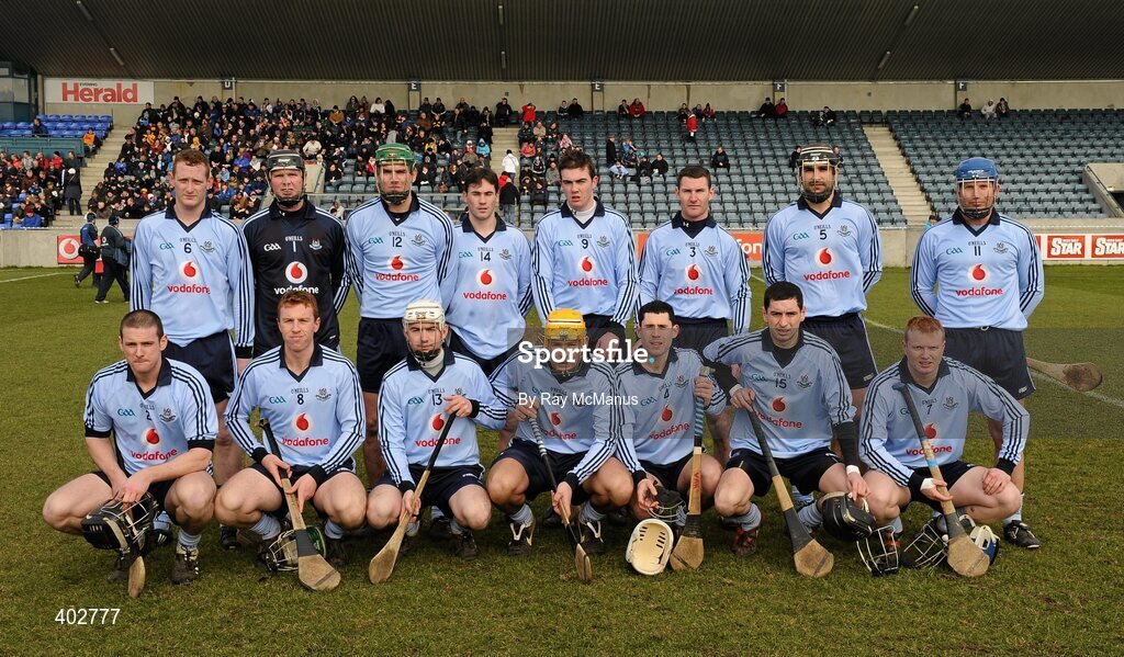 14 February 2010; The Dublin team, back row, left to right, Stephen Hiney, Gary Maguire,John Kelly, Kevin Flynn, Simon Lambert, Niall Corcoran, Stephen Hiney and Shane Ryan. Front row, left to right, Séan O'Sullivan, Johnny McCaffrey, Peadar Carton, David Curtin, Ruairi Trainor, Alan McCrabbe and  Maurice O'Brien. Walsh Cup Final, Dublin v Galway, Parnell Park, Dublin. Picture credit: Ray McManus / SPORTSFILE