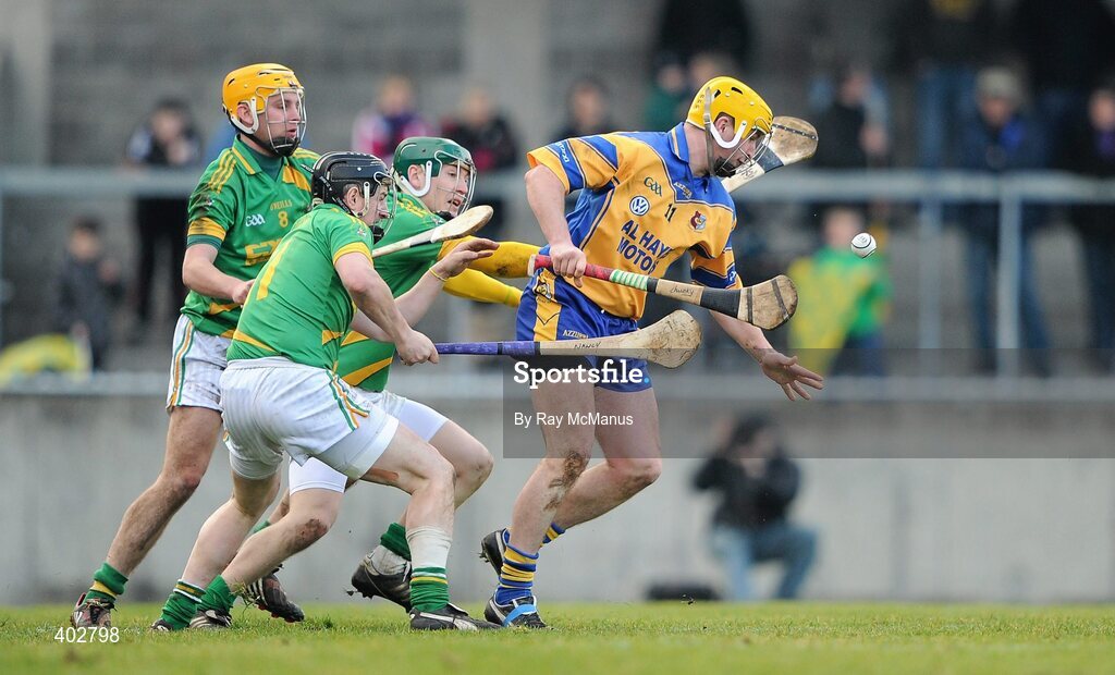 14 February 2010; Kevin Hayes, Portumna, in action against Dunloy Cuchullians players Paul Shiels, Paudie Shivers, 8, and Liam Richmond. AIB GAA Hurling All-Ireland Senior Club Championship Semi-Final, Portumna v Dunloy Cuchullians, Parnell Park, Dublin. Picture credit: Ray McManus / SPORTSFILE