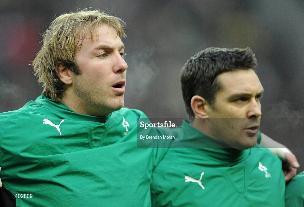 13 February 2010; Ireland players Stephen Ferris, left, and David Wallace during Ireland's Call. RBS Six Nations Rugby Championship, France v Ireland, Stade de France, Saint Denis, Paris, France. Picture credit: Brendan Moran / SPORTSFILE *** Local Caption ***