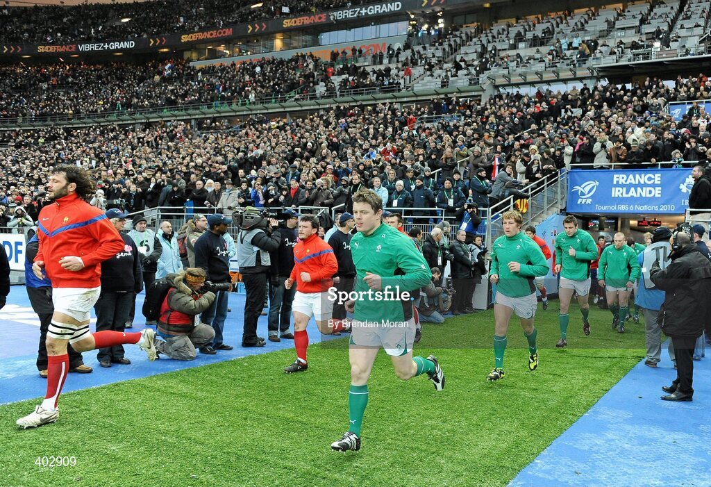 13 February 2010; Ireland captain Brian O'Driscoll leads his side out before the start of the game. RBS Six Nations Rugby Championship, France v Ireland, Stade de France, Saint Denis, Paris, France. Picture credit: Brendan Moran / SPORTSFILE