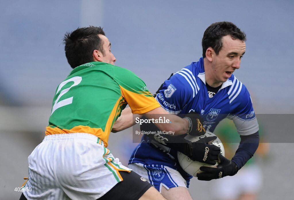 14 February 2010; Ronan Malee, Kiltimagh, in action against Gavin O'Connor, Castlegregory. AIB GAA Football All-Ireland Junior Club Championship Final, Castlegregory, Kerry, v Kiltimagh, Mayo, Croke Park, Dublin. Picture credit: Stephen McCarthy / SPORTSFILE