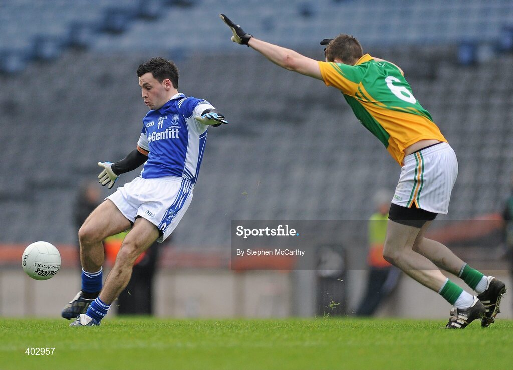 14 February 2010; Sean Malee, Kiltimagh, in action against Stephen Browne, Castlegregory. AIB GAA Football All-Ireland Junior Club Championship Final, Castlegregory, Kerry, v Kiltimagh, Mayo, Croke Park, Dublin. Picture credit: Stephen McCarthy / SPORTSFILE