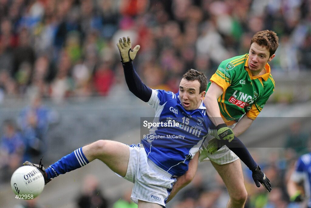 14 February 2010; Ronan Malee, Kiltimagh, in action against Gearoid Fitzgerald, Castlegregory. AIB GAA Football All-Ireland Junior Club Championship Final, Castlegregory, Kerry, v Kiltimagh, Mayo, Croke Park, Dublin. Picture credit: Stephen McCarthy / SPORTSFILE
