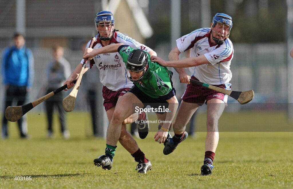 16 February 2010; Nicky O'Connell, LIT, in action against Brian Quinn, left, and Ronan Madden, GMIT. Ulster Bank Fitzgibbon Cup, Round 3, Limerick Institute of Technology v Galway Mayo Institute of Technology. Limerick IT, Limerick. Picture credit: Diarmuid Greene / SPORTSFILE