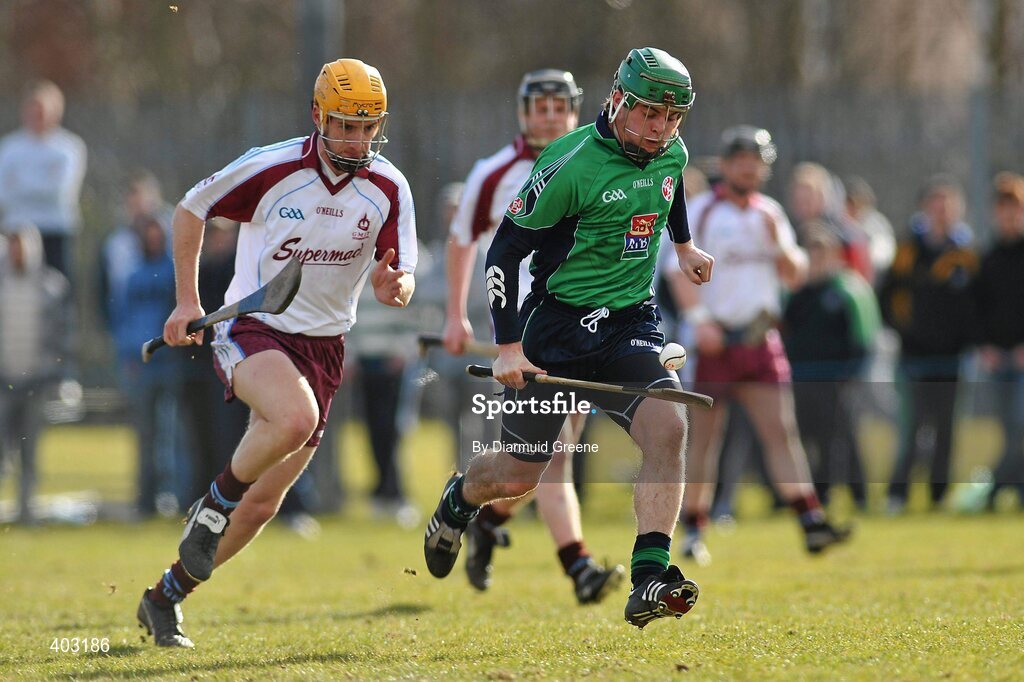 16 February 2010; Sean Collins, LIT, in action against  David Fitzell, GMIT. Ulster Bank Fitzgibbon Cup, Round 3, Limerick Institute of Technology v Galway Mayo Institute of Technology. Limerick IT, Limerick. Picture credit: Diarmuid Greene / SPORTSFILE