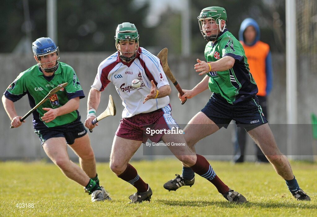 16 February 2010; Andrew O'Shaughnessey, GMIT, in action against James Gunning, left, and Cathal Chaplin, LIT. Ulster Bank Fitzgibbon Cup, Round 3, Limerick Institute of Technology v Galway Mayo Institute of Technology. Limerick IT, Limerick. Picture credit: Diarmuid Greene / SPORTSFILE