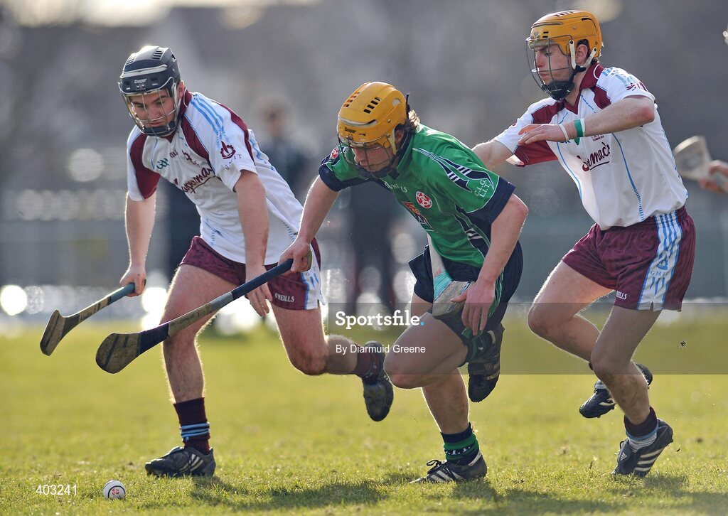 16 February 2010; Paul Browne, LIT, in action against Donagh Maher, left, and Gar O'Halloran, GMIT. Ulster Bank Fitzgibbon Cup Round 3, Limerick Institute of Technology v Galway Mayo Institute of Technology. Limerick IT, Limerick. Picture credit: Diarmuid Greene / SPORTSFILE