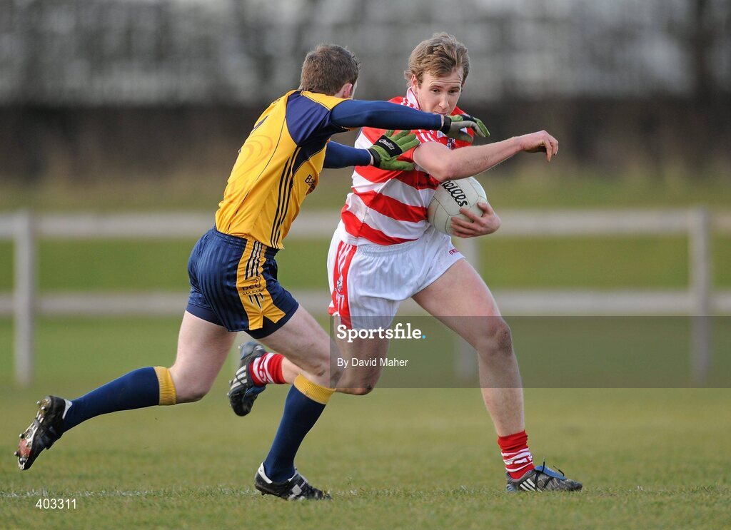 17 February 2010; Paul O'Flynn, CIT, in action against Darragh Mooney, DCU. Ulster Bank Sigerson Cup Quarter-Final, Dublin City University v Cork Institute of Technology, DCU Sportsgrounds, Ballymun, Dublin. Picture credit: David Maher / SPORTSFILE