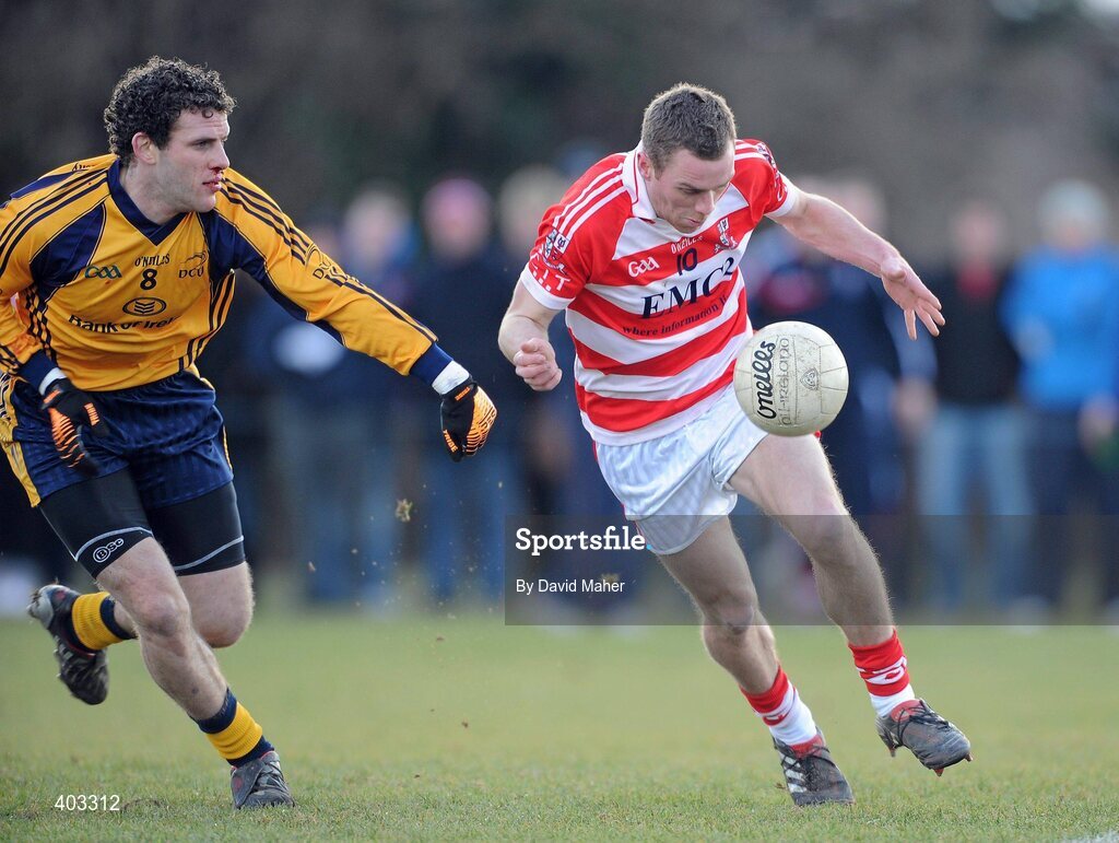 17 February 2010; Gary Sayers, CIT, in action against Dermot Sheridan, DCU. Ulster Bank Sigerson Cup Quarter-Final, Dublin City University v Cork Institute of Technology, DCU Sportsgrounds, Ballymun, Dublin. Picture credit: David Maher / SPORTSFILE