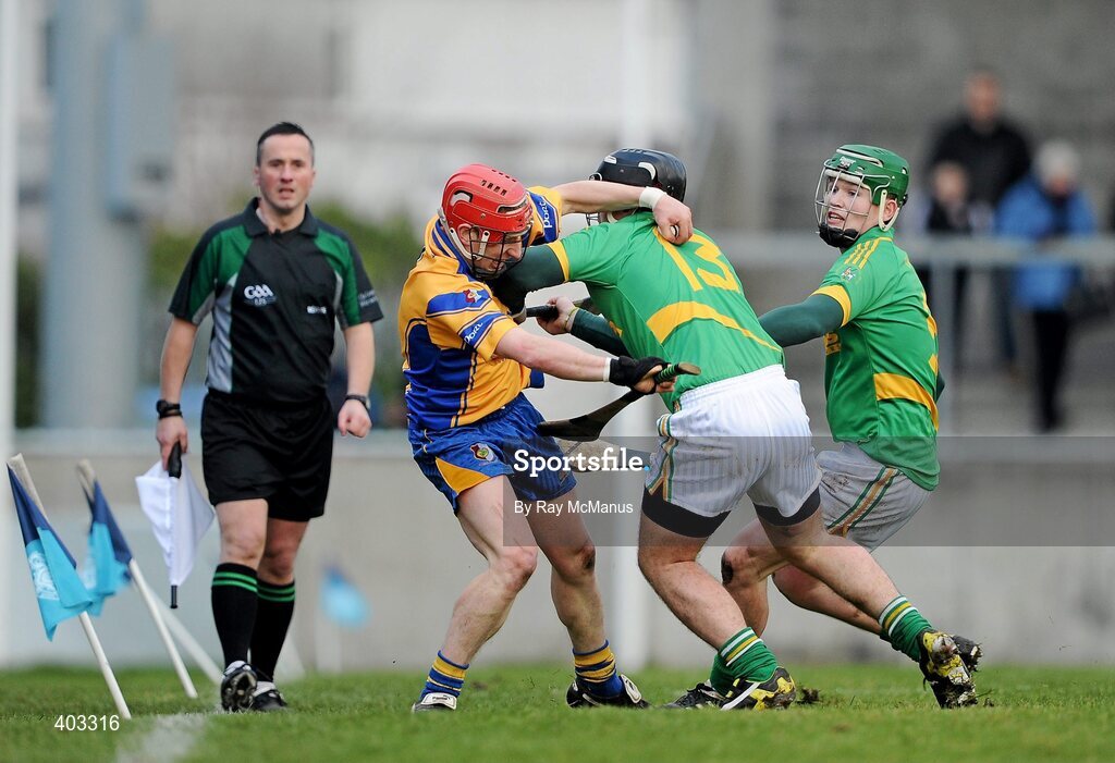 14 February 2010; Ollie Canning, Portumna, in action against Patrick Doherty and Kevin McKeague, Dunloy Cuchullians. AIB GAA Hurling All-Ireland Senior Club Championship Semi-Final, Portumna v Dunloy Cuchullians, Parnell Park, Dublin. Picture credit: Ray McManus / SPORTSFILE