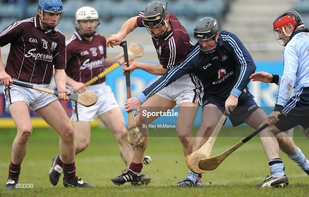 14 February 2010; Dublin goalkeeper Gary Maguire holds back Galway's Joe Gantley. Walsh Cup Final, Dublin v Galway, Parnell Park, Dublin. Picture credit: Ray McManus / SPORTSFILE