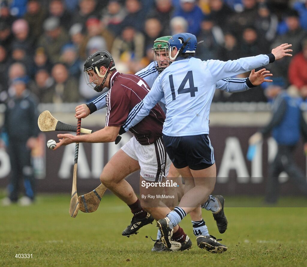 14 February 2010; Shane Kavanagh, Galway, in action against Kevin Flynn, 14, and John Kelly, Dublin. Walsh Cup Final, Dublin v Galway, Parnell Park, Dublin. Picture credit: Ray McManus / SPORTSFILE