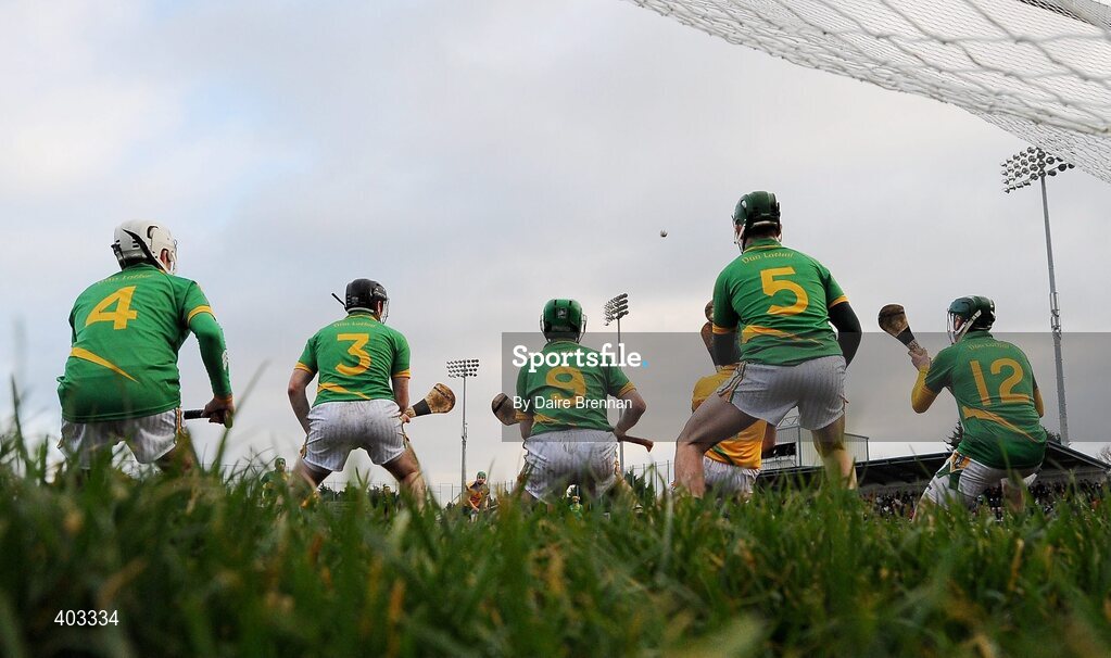 14 February 2010; Members of the Dunloy Cuchullians team try to block a free from Joe Canning, Portumna. AIB GAA Hurling All-Ireland Senior Club Championship Semi-Final, Portumna v Dunloy Cuchullians, Parnell Park, Dublin. Picture credit: Dáire Brennan / SPORTSFILE