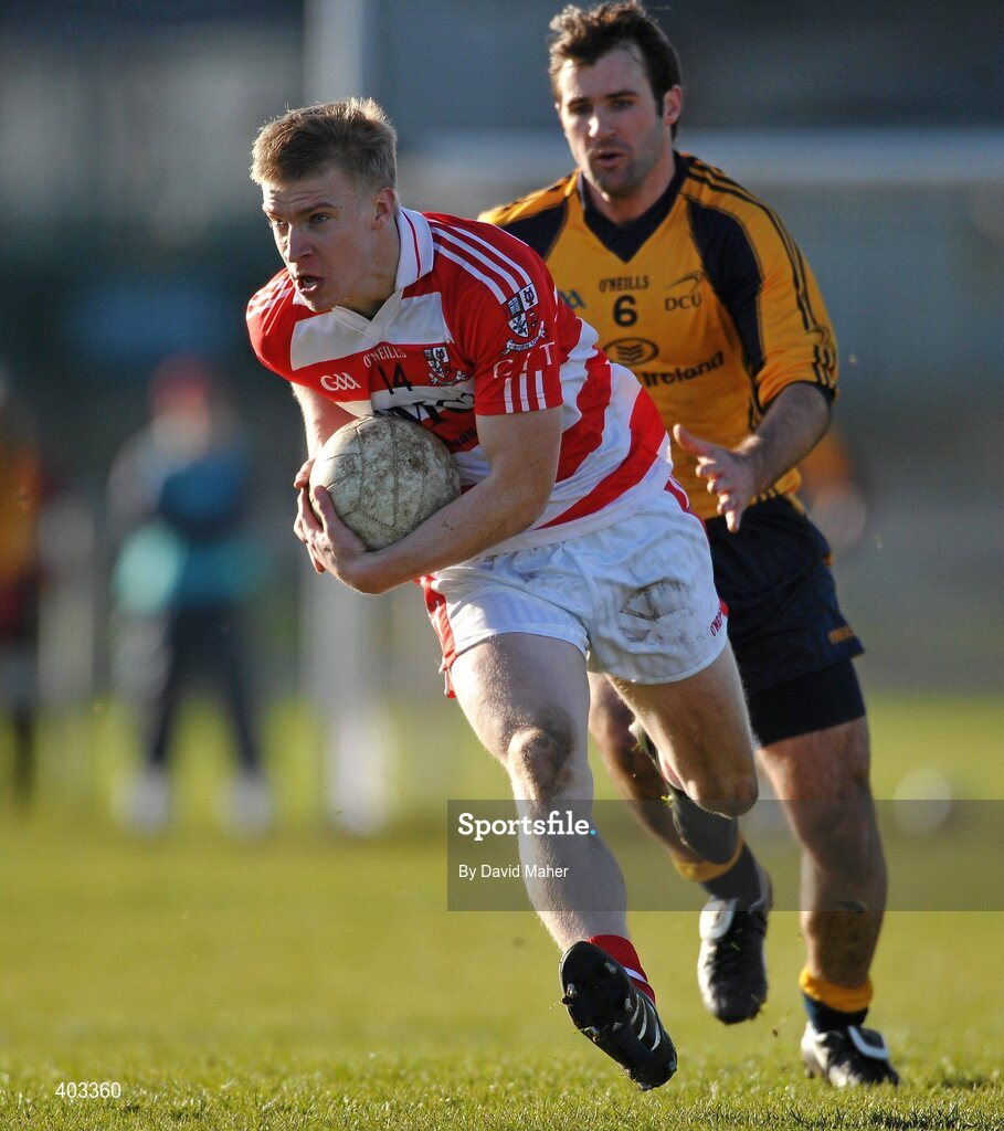 17 February 2010; Barry John Walsh, CIT, in action against Bryan Cullen, DCU. Ulster Bank Sigerson Cup Quarter-Final, Dublin City University v Cork Institute of Technology, DCU Sportsgrounds, Ballymun, Dublin. Picture credit: David Maher / SPORTSFILE