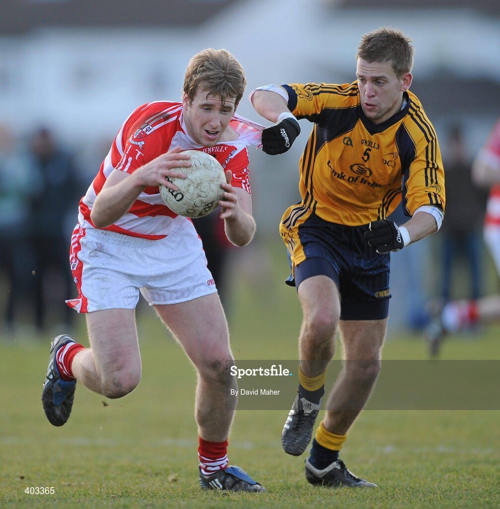 17 February 2010; Paul O'Flynn, CIT, in action against Jonny Cooper, DCU. Ulster Bank Sigerson Cup Quarter-Final, Dublin City University v Cork Institute of Technology, DCU Sportsgrounds, Ballymun, Dublin. Picture credit: David Maher / SPORTSFILE