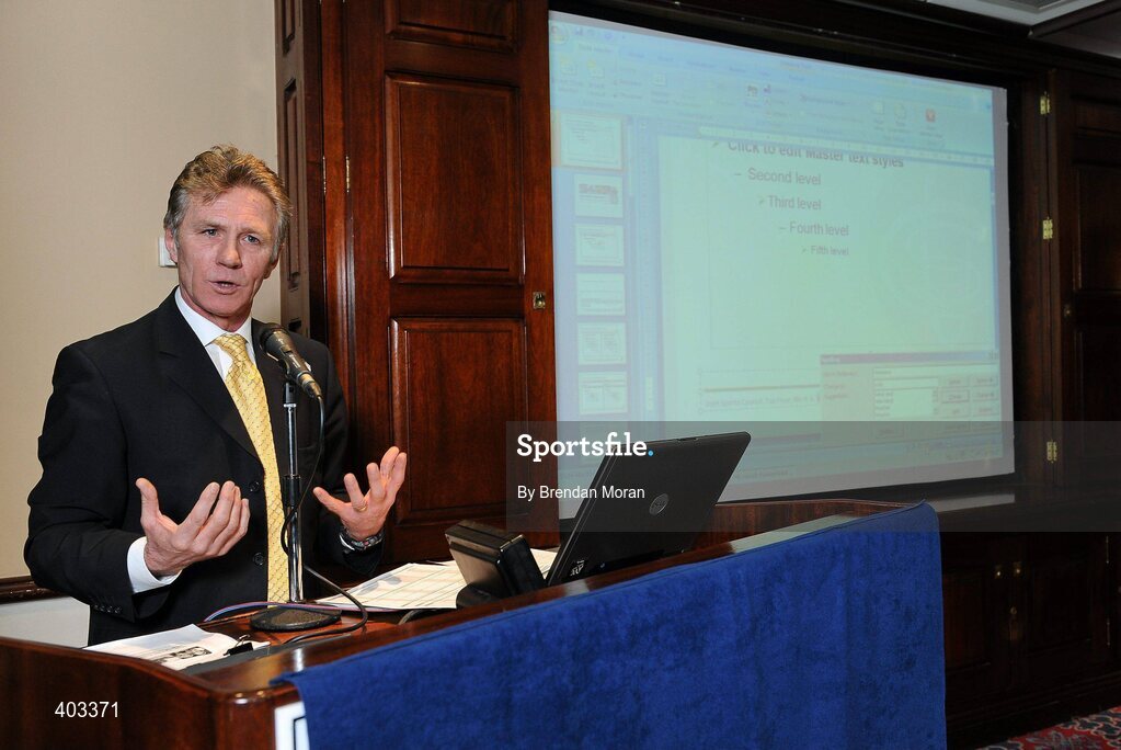 17 February 2010; Speaking at the announcement of the High Performance Grants 2010 by the Irish Sports Council is Eamonn Coghlan, Chairman of the High Performance Committee at the Irish Sports Council. The Irish Sports Council’s €8.35 million investment package in High Performance Sport for 2010 was formally announced at an press conference attended by many of the country’s high performance athletes. As part of the investment package, 16 sports bodies will receive €5.7 million for their High Performance Plans and 273 athletes and four teams will receive €2.65 million under the International Carding Scheme. O'Callaghan Davenport Hotel, Dublin. Picture credit: Brendan Moran / SPORTSFILE