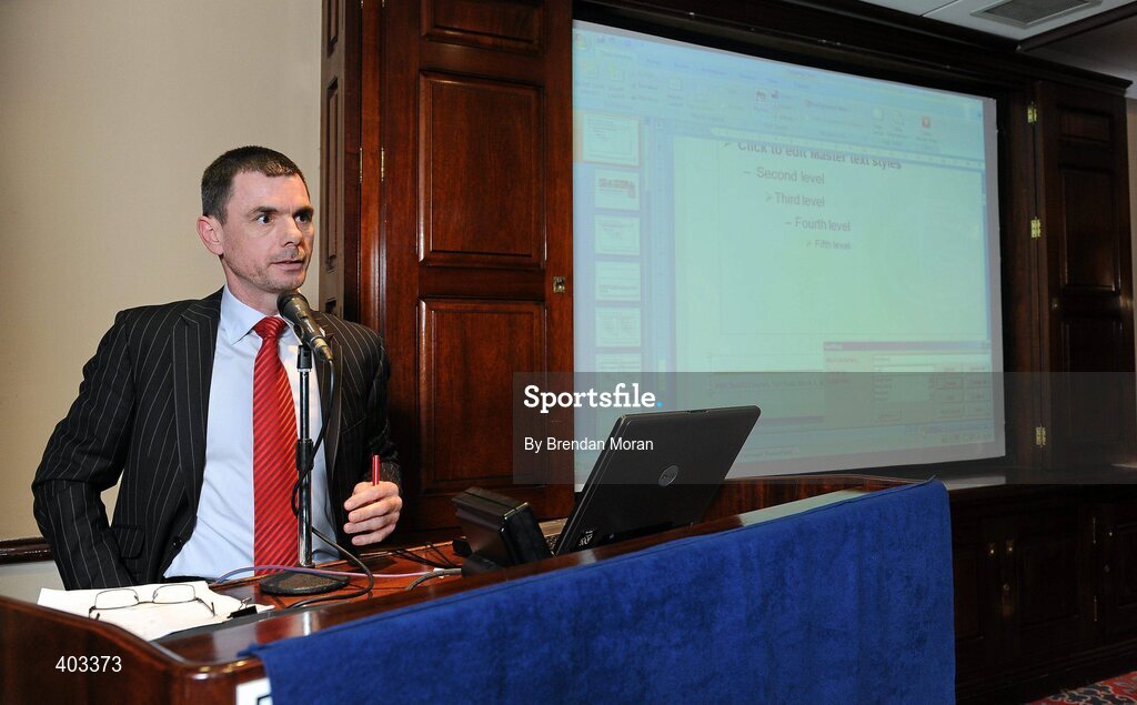17 February 2010; Speaking at the announcement of the High Performance Grants 2010 by the Irish Sports Council is Gary Keegan, Director of Performance Management at the Irish Institute of Sport. The Irish Sports Council’s €8.35 million investment package in High Performance Sport for 2010 was formally announced at an press conference attended by many of the country’s high performance athletes. As part of the investment package, 16 sports bodies will receive €5.7 million for their High Performance Plans and 273 athletes and four teams will receive €2.65 million under the International Carding Scheme. O'Callaghan Davenport Hotel, Dublin. Picture credit: Brendan Moran / SPORTSFILE
