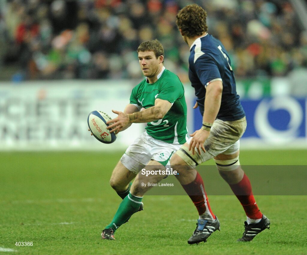 13 February 2010; Gordon D'Arcy, Ireland, in action against Pascal Pape, France. RBS Six Nations Rugby Championship, France v Ireland, Stade de France, Saint Denis, Paris, France. Picture credit: Brian Lawless / SPORTSFILE *** Local Caption ***