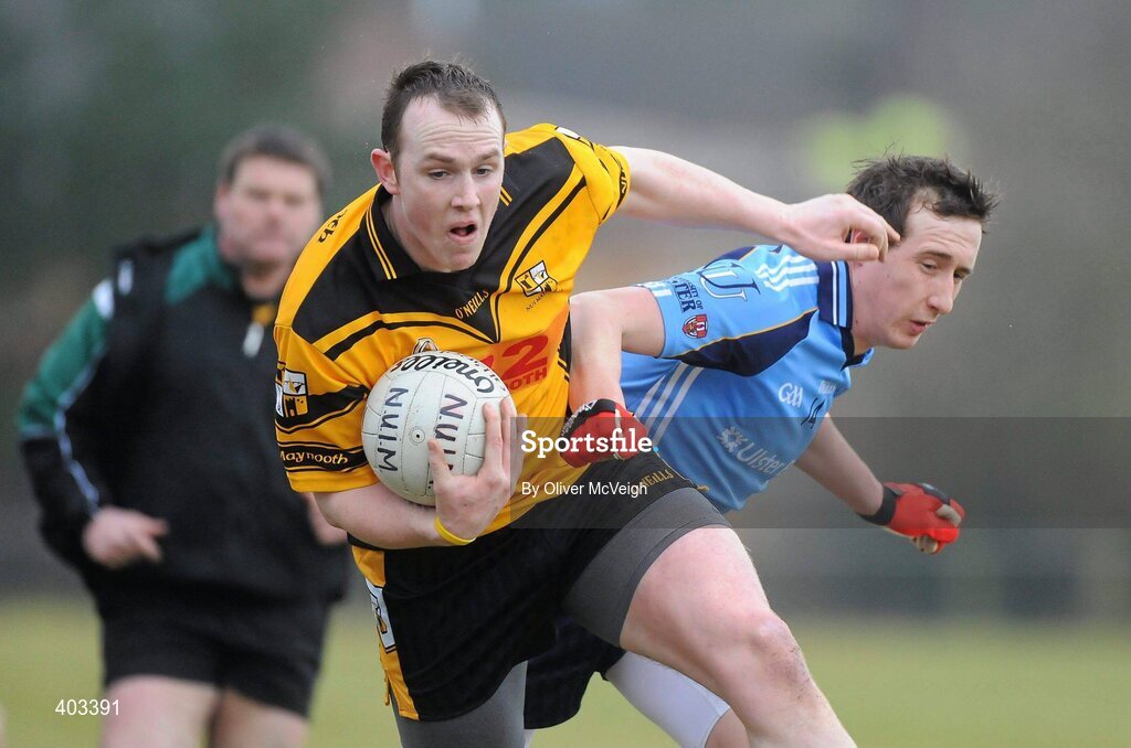 17 February 2010; Ger McArdle, NUI Maynooth, in action against Colm Cavanagh, UUJ. Ulster Bank Sigerson Cup Quarter-Final, University of Ulster Jordanstown v NUI Maynooth, Jordanstown, Shore Road, Newtownabbey, Co. Antrim. Picture credit: Oliver McVeigh / SPORTSFILE