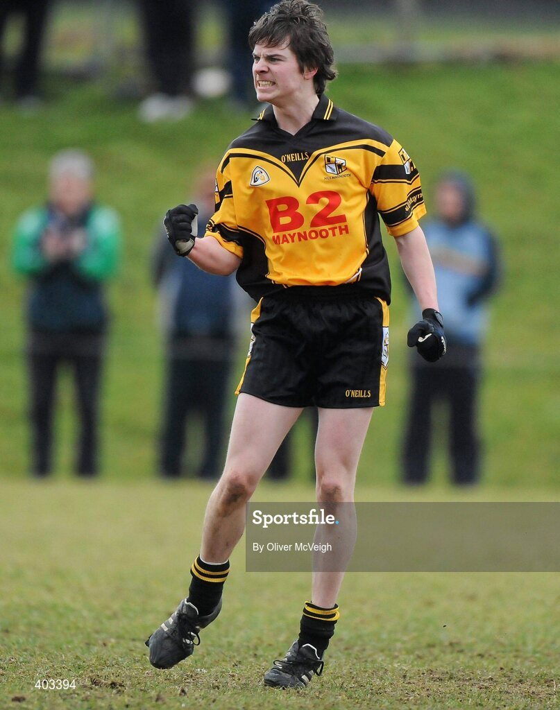 17 February 2010; David Quinn, NUI Maynooth, celebrates after scoring his sides' first goal. Ulster Bank Sigerson Cup Quarter-Final, University of Ulster Jordanstown v NUI Maynooth, Jordanstown, Shore Road, Newtownabbey, Co. Antrim. Picture credit: Oliver McVeigh / SPORTSFILE