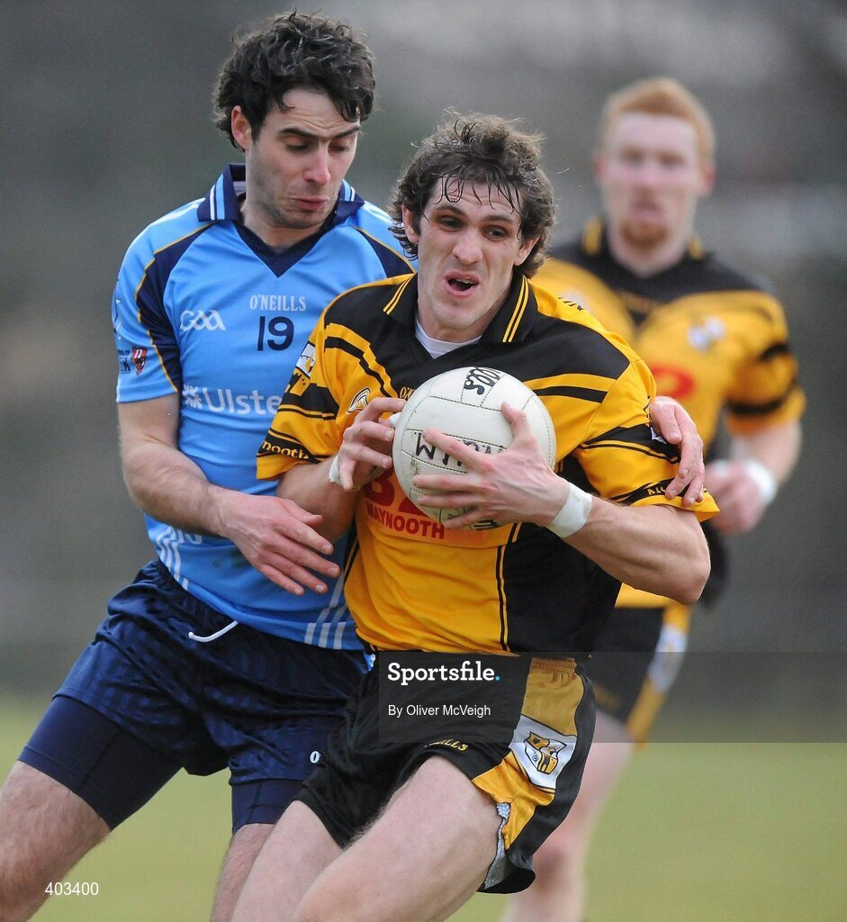 17 February 2010; Niall Coyne, NUI Maynooth, in action against Liam Hinphey, UUJ. Ulster Bank Sigerson Cup Quarter-Final, University of Ulster Jordanstown v NUI Maynooth, Jordanstown, Shore Road, Newtownabbey, Co. Antrim. Picture credit: Oliver McVeigh / SPORTSFILE